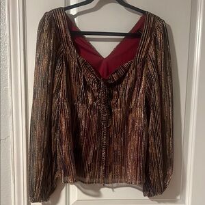 Boston Proper Brown Pleated Blouse